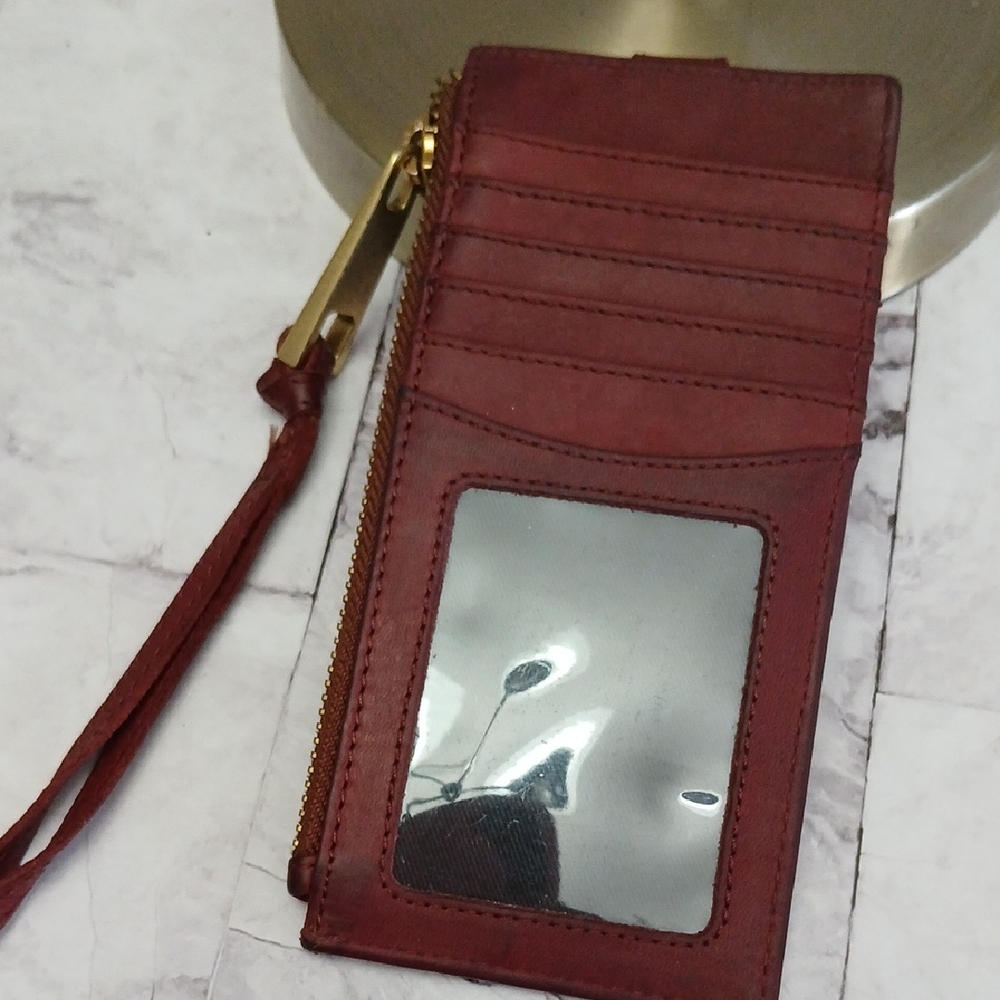 margot Gold-Tone Zipper Wristlet in Deep Burgundy